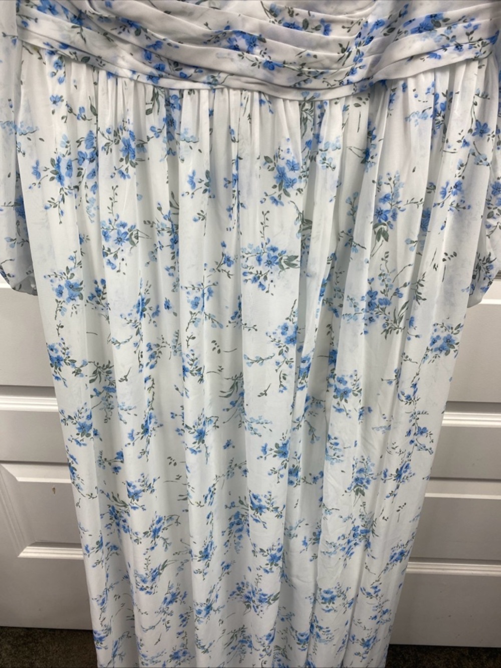 Azazie Norah Blue Cottage Floral Chiffon Spring Gown Dress Sheer Slit A20 - Picture 9 of 9